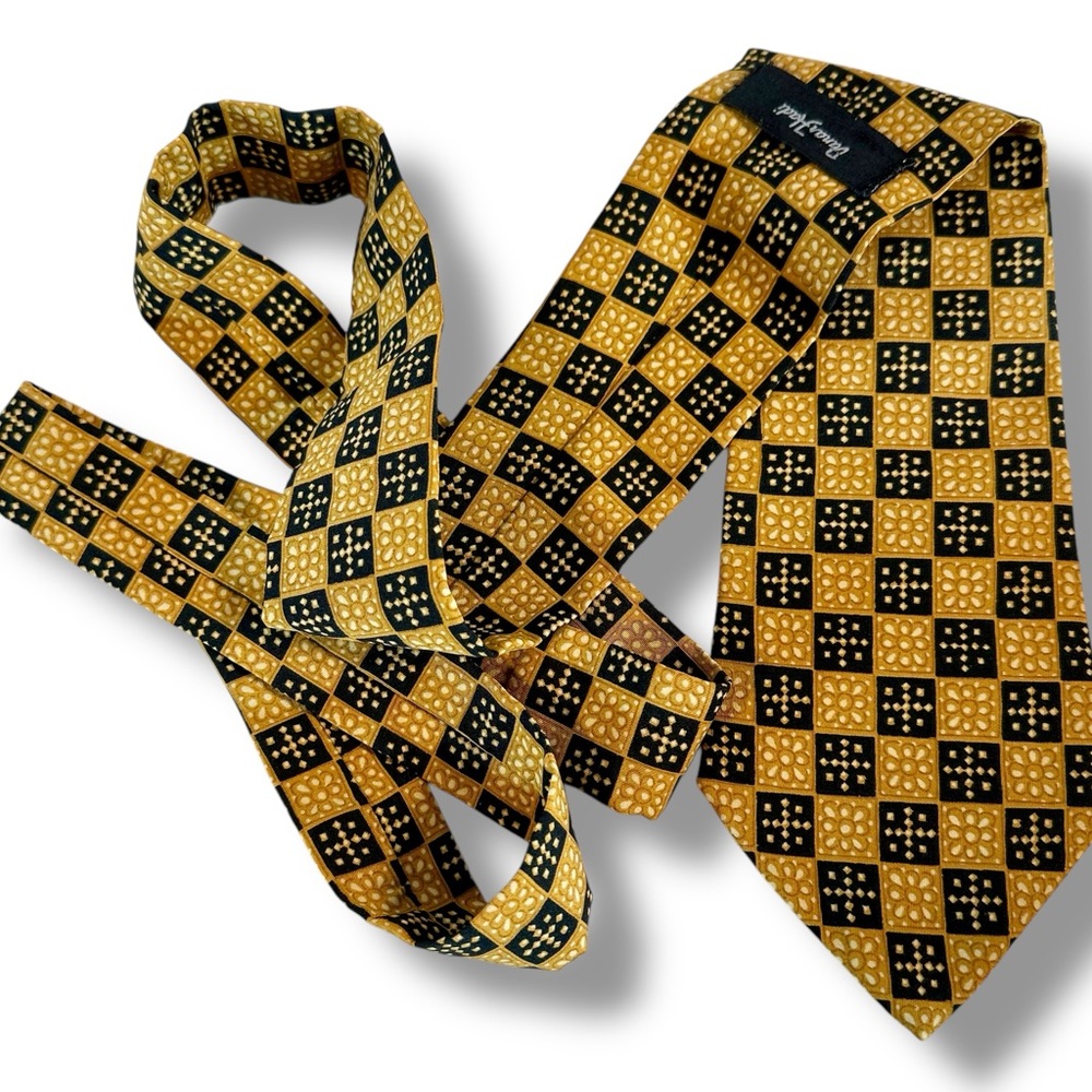 Danar Hadi Gold and Black, Color Block Patterned Tie